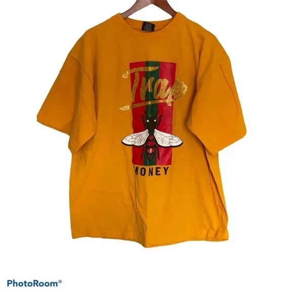 Trap Money Bright Yellow S/S T-Shirt Men's Size 2XL Hippo Heavyweight Tee - Picture 5 of 8